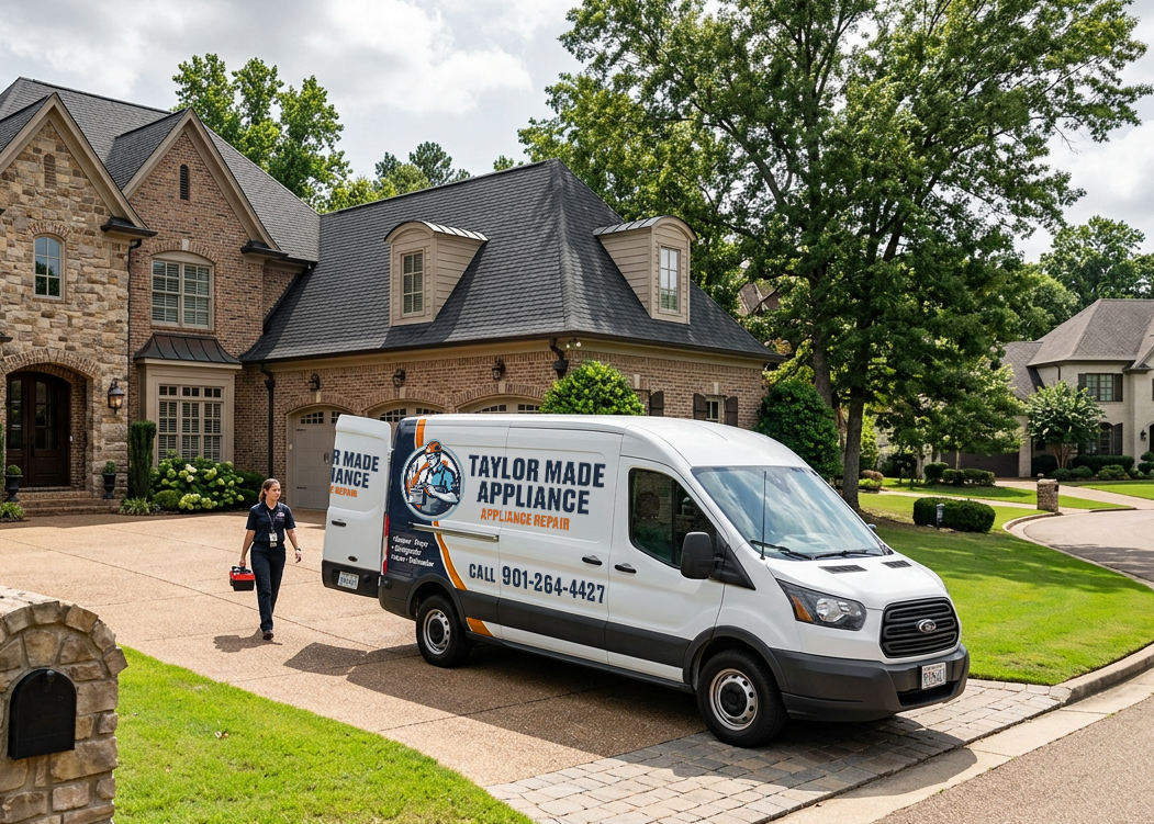 Taylor Made Appliance Repair service van at a Memphis-area home
